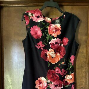 Vince Camuto Navy & Pink Floral Sheath Dress Knee Length Size 12